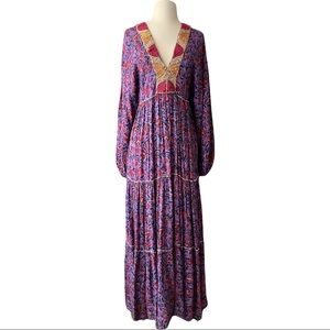 ZARA Camille maxi dress M purple floral boho long sleeve v neck peasant prairie
